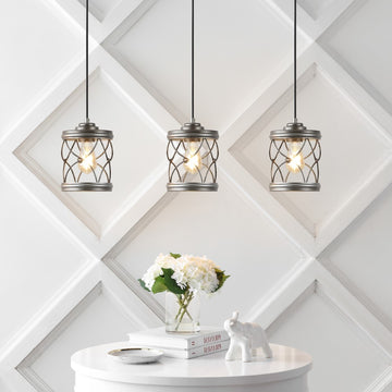 Marelle 6.5" Farmhouse Industrial Iron Filigree Caged Jar LED Pendant - JONATHAN Y